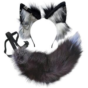 4733 Wolf Ears Tail Set Fox Wolf Headbands Clips Fluffy Cosplay
